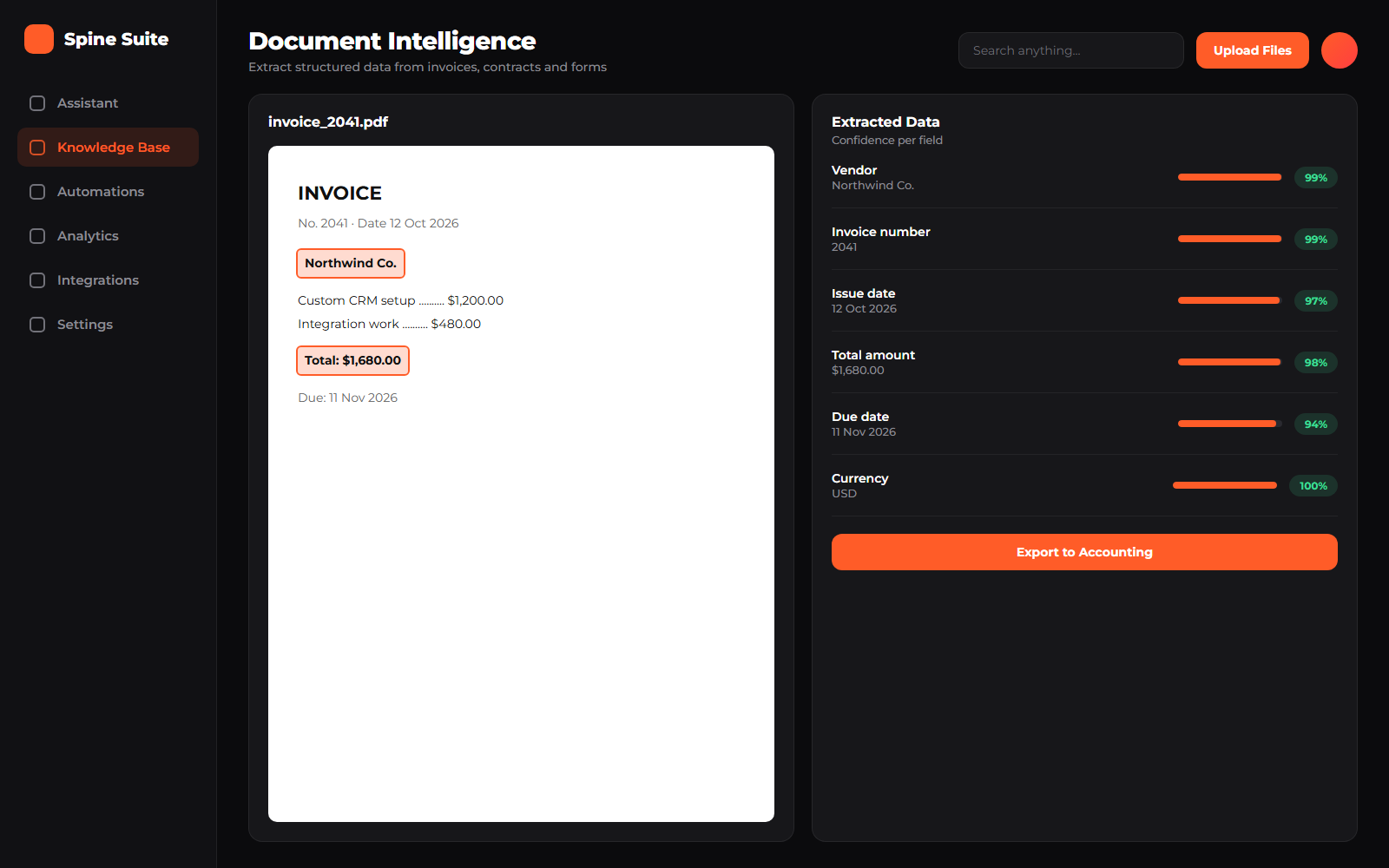 AI document intelligence extracting invoice data with confidence scores